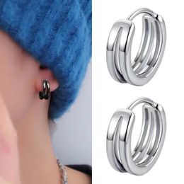 Stainless Steel Round Earrings Punk Multilayer Round Double Hip Hop Earrings Gun Black Silver Plated Stud Earrings Mens Jewelry 240301