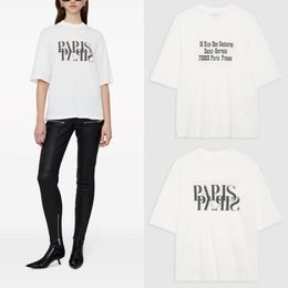 T-Shirt Kadın Fildişi Beyaz Paris Tişörtleri Mektup Deseni Gevşek Üstler Pamuk Kısa Kollu Tees