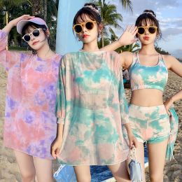 Swimwear Threepiece Swimsuit Women's Threepiece Suit 2021 New Foreign Trade Conservative Flat Angle Korean Ins Large Size Long Sleeves