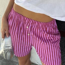 Women's Shorts Chic Women Loose Fit 90s Vintage Striped High Waist Lounge Trousers Y2K Streetwear Summer Pyjamas Bottoms Boyshorts