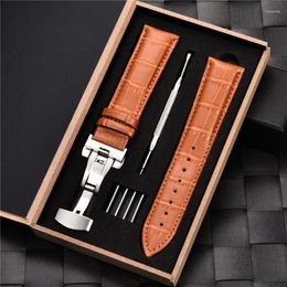 Watch Bands Genuine Leather Watchbands With Stainless Steel Automatic Clasp Straps 18mm 20mm 22mm 24mm Embossed Business Men Strap167g