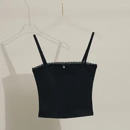 Women's Tanks 2024 Spring/summer Lace Splice Slim Top Sexy Bra Black Camisole Feminine Fashion