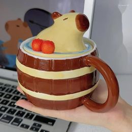 Mugs Creative Multifunctional Coffee Mug With Cartoon Bucket Shaped Water Pufferfish Ceramic Birthday Holiday Gift 450ml