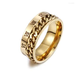 Wedding Rings Trendy Luxury Jewelry Personality Roman Numerals Titanium Stee Rotatable Chain For Women Men