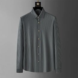 Mens Long Sleeve Striped Shirt Scarless Non Ironing Casual Business Shirt Slim Fit Office Social Dress Shirts 2024 Spring Summer