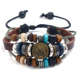 Charm Bracelets Fashion Men Wrench Bracelet Cuff Leather Multi-layer Beads Wrap Bangle Retro Repair Tools Wristbands Vintage Punk Jewellery