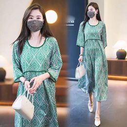 Casual Dresses Women Green Fresh Printed Fashion Spring Summer Daily Shopping Commuting Elegant Loose 3/4 Sleeve Robe