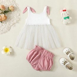 Clothing Sets Born Baby Girl Clothes Summer Outfit Mesh Patchwork Cami Tops With Elastic Shorts Set