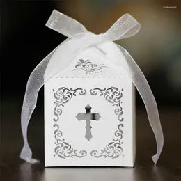 Gift Wrap 50pcs Candy Box Laser Cut Christian Cross Sweets Boxes Baby Shower Birthday Wedding Graduation Party Chocolate Packing