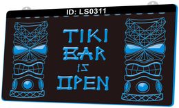 LS0311 Tiki Bar Is Open Mask 3D Engraving LED Light Sign Whole Retail8927840