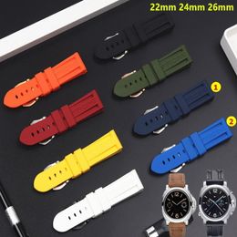 22mm 24mm 26mm Black Blue Red Orange white army green watch band Silicone Rubber Watchband fit For Panerai Strap needle buckle 220314m