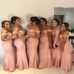 Blush Pink Mermaid Bridesmaid Dresses Off Shoulder Floor Length Lace Garden Wedding Guest Party Gowns Maid of Honour Dress Arabic P327m