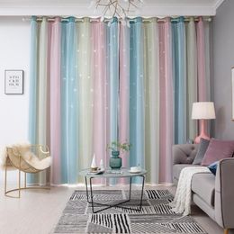 Hollow Star Sheer Curtains Curtain Rainbow Colour Curtains Girl Kids Bedroom Blackout Curtain Decoration Y200421223g