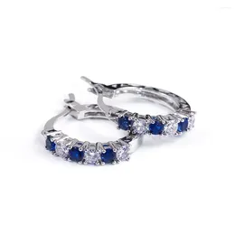 Hoop Earrings 925 Sterling Silver For Women With Round Sapphire Gemstones Fine Jewelry Wedding Party Wholesale