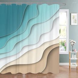 Shower Curtains Turquoise Brown Cream Curtain Beach Geometric Gradient Striped Dark With Hooks Bathroom