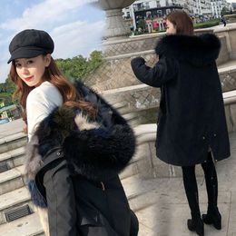 Haining New 2023 Autumn/Winter Pie Overcoming Women's Fur Coat Medium Length Raccoon Dog Hair Inner Tank Detachable 8887