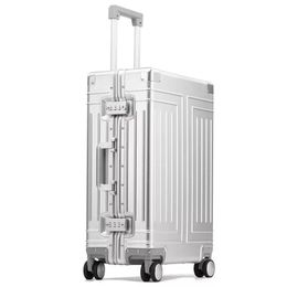 Suitcases Top Quality Aluminium Travel Luggage Business Trolley Suitcase Bag Spinner Boarding Carry On Rolling 20 24 26 29 Inch234g