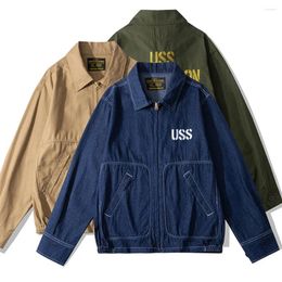 Hunting Jackets Autumn Tour Jacket Men Letter Embroidery Vintage Military Casual Amekaji Cotton Retro Tactical Coats Streetwear