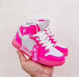 Kids Shoes Barbies Kids Sneakers High Top Pink White Designer Shoes Children Boys Girls Trainers Youth Sports Athletic Shoes With Box