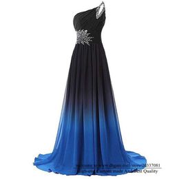 Sweety Sexy Gradient Ramp One-Shoulder A-Line Formal Evening Dresses 2021 Sequins Lace Up Crystal Chiffon Cocktail Prom Party Gown268j