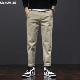 Pants Cotton Men Casual Pants Plus Size 40 42 44 46 Loose Black Green Work Straight Trousers Pencil Stretched Khaki Students Clothes