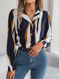 Women's Blouses 2024 Striped Print Women And Tops Fashion Notched Collar Long Sleeve Elegant Office Work Lady Shirts Casual Blusas