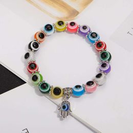 Palm Hollow Blue Eye Beaded Pendant Elastic Bracelet Chinese Style Career Related Functions Men's Acrylic Link Chain Bracelet