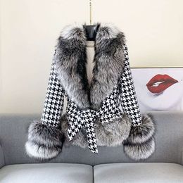 Young Leather Haining New Women's Short Qianniao Grid Collar Silver Fox Fur Jacket 1232