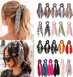 Fashion Leopard Print Bow Satin Long Ribbon Ponytail Scarf Hair Tie Scrunchies Women Girls Elastic Hairband Hairs Accessories 20pc1597656