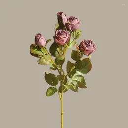 Decorative Flowers Artificial Rose Branch Realistic Flower With Burnt Edge Green Leaves For Home Wedding Party Decor Po