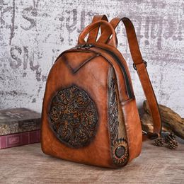 School Bags 2024 Vintage Tang Grass Embossed Leisure Travel Shoulder Ladies Bag Luxury Designer Shopper Backpacks Female Mochilas