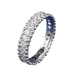 Cluster Rings Spring Qiaoer 925 Sterling Silver Round Cut Lab Sapphire Gemstone Sparkling Ring For Women Wedding Band Ladies Trendy Jewellery