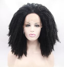 Aohai stock black afro kinky curly 24 inches heat resistent fiber synthetic lace front wigs natural hairline for woman for cosplay4020545