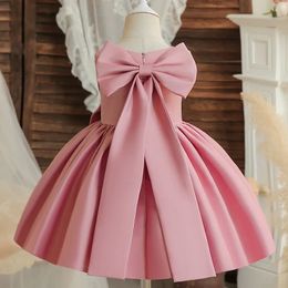 Baby Girls Big Bow Dresses For Girls 2024 Solid Toddler Girls Birthday Party Princess Dress Summer Elegant Kids Formal Prom Gown 240226