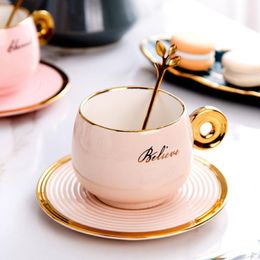 Cups & Saucers Nordic Personalized Coffee Cup And Saucer Ceramic Gold Ring Handle Mug With Dish Tea Home Kitchen Decor Birthday Gi240d