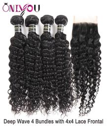 New Arrival Malaysian Virgin Remy Hair Weave 4 Deep Curly Bundles with Closure Malaysian Deep Wave Silk Base Closure Curl Hair Ext9453968