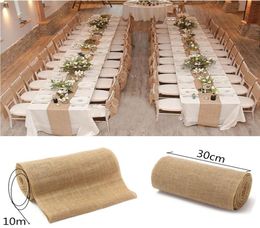 Party Decoration 10Meter x 30CM Natural Jute Hessian Burlap Ribbon Roll Burlap Table Runners Wedding Party Chair Bands Vintage Hom5505885