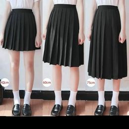 Japanese Student Girls Skirt School Uniform Solid Colour Suit Pleated ShortMiddleLong High Elastic Waist Dress 240301