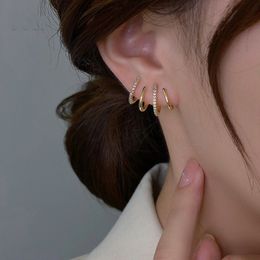 Geometry Elegant Stud Earrings Women Shining Cubic Zircon 18K Gold Silver Diamond Earings Earring Ear Rings Wedding Engagement Par2738