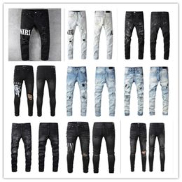 Designer Mens Purple Jeans for mens denim pants Fashion womens Purple-brand trends Distressed Black Ripped Biker Slim Fit Motorcycle sweatpants New