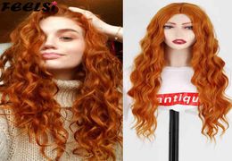 Hair Synthetic Wigs Cosplay Feelsi Synthetic Pure Red Black Orange Wig Long Water Wave Halloween Cosplay s for Women High Temperat5887457