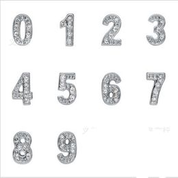 Rhinestones Silver Plated number 0-9 Alloy Floating Charms Fit For Glass Locket DIY Jewelrys 100PCS lot2876