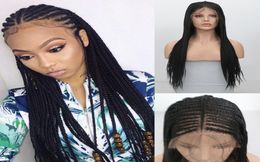 Braids Lace Front Wigs For Black Women Glueless Heat Resistant Long Black Synthetic Micro Braid African American Braided Wig6498219