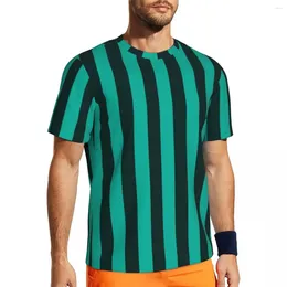 Men's T Shirts Green Striped Running T-Shirt Black Lines Print Harajuku T-Shirts Mens Y2K Funny Tshirt Summer Short Sleeve Design Tops