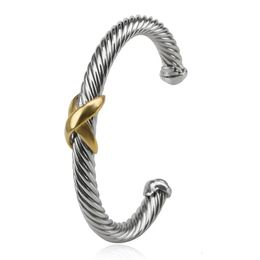 7mm Twisted Wire Bangle Bracelet Classic Gold Plated X Design Cable Wire Bangle Jewellery for Women Men 240228