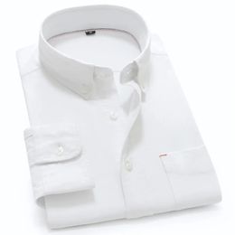 White 100% cotton oxford Casual Shirts for Men Long Sleeve Solid Business Mens Dress Shirt Button Collar Plain Mans Clothing 240229