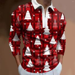 Men's Polos Christmas Snowman Santa Claus Casual Long Sleeve POLO Shirts Men Male Zip Tee Shirt Tops Clothing Clothes For 2024