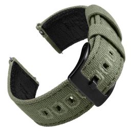 Watch Bands EACHE Fabric Canvas Genuine Leather Straps With Quick Release Spring Bar Green Sailcloth Band2557