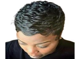 Short Human Hair Wig With Bangs Full none lace front Pixie Cut Machine made Wigs For Black Women Finger Wavy Wigs3640795