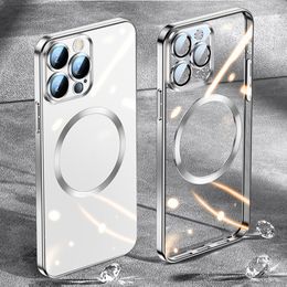 Magsafe Luxury Magnetic Wireless Charging Phone Cases For iPhone 15 14 13 12 11 Pro Max Samsung S24 S23 S22 Transparent Silicone Lens Protector Cover Dropshipping